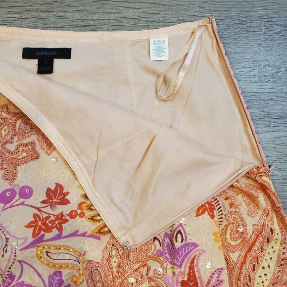 Vintage Y2K Express Sequin Pleated Skirt 8 Pink Paisley Floral Boho Fairy Fem - Picture 3 of 11